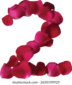 The number "2" is depicted using a collection of red rose petals, forming a visually appealing and unique representation of the digit.