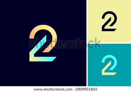 Number 2, digital cyber numeral two, multi colored numbers made lines, vector illustration 10EPS