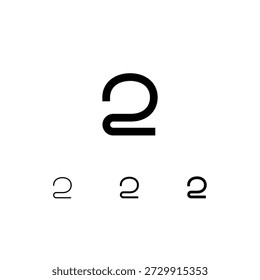 Número 2, numeral digital dos, incluyendo el conjunto de cuatro números cibernéticos diferentes, delgado, regular, Mediano, Ilustración vectorial 10EPS