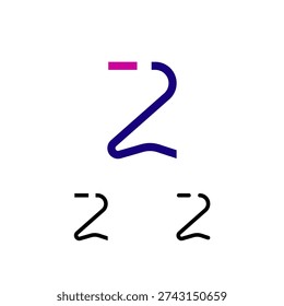 Number 2, digital numeral two, including set of three different cyber numbers, vector illustration 10EPS