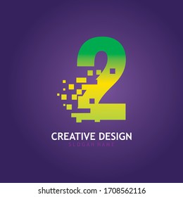 NUMBER 2 with Digital Pixel logo design concept template
