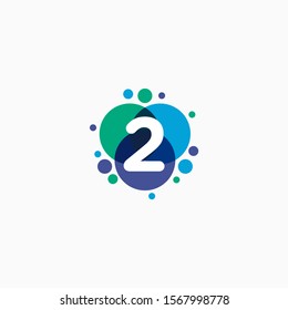 Number 2 with dot abstract logo designs. molecule Logo design , Lab Logo Design Element , Design Vector with Dots concept. - VECTOR