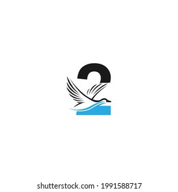 Number 2 with duck icon logo design illustration vector