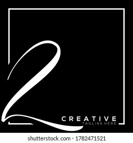 Number 2 Dynamic White Typography Logo Template with Square line Frame