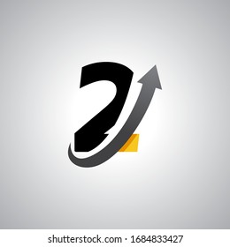 number 2, flat icon design ,  logo design, creative letter mark suitable for company brand identity, business chart/graph logo template swoosh logo, black and yellow concept.