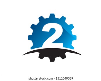 Number 2 gear technology logo or symbol template design