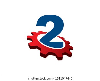 Number 2 gear technology logo or symbol template design