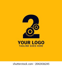 number 2 with gear for technology and mechanical vector logo design