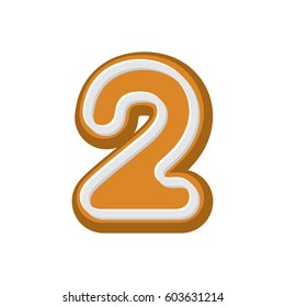 Number 2 Gingerbread font. Peppermint honey-cake ABC two. Cookies alphabet. Lettering biscuit
