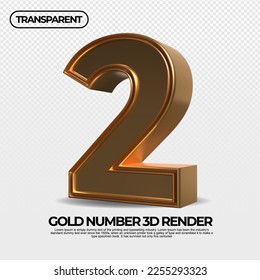 number 2 gold transparent luxury 3d