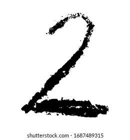 The number 2. Grunge ink alphabet, isolated on white background. Hand drawn with ink. Vector illustration.