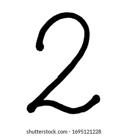 The number 2. Grunge ink alphabet, isolated on white background. Hand drawn with ink. Vector illustration