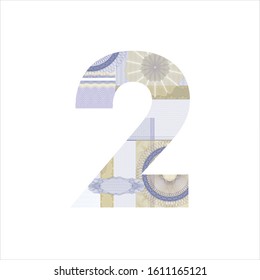 Number 2 Guilloche background texture - gradient zig zag. For certificate, voucher Vector illustration