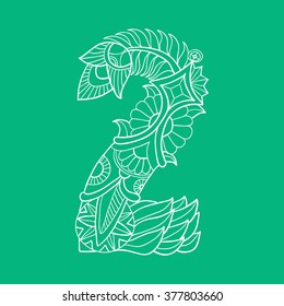 Number 2. Hand drawn illustration of numerals. Vector