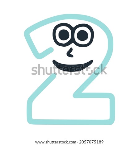 Number 2 happy eccentric smiling character, smiley face vector clip art