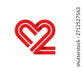Number 2 heart love creative logo design