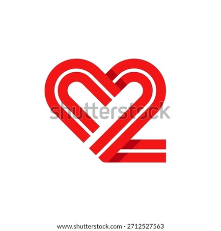 Number 2 heart love creative logo design