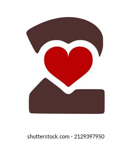 Número 2 con icono del doodle con símbolo del corazón