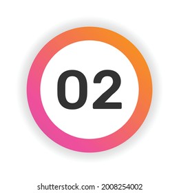 Number 2 icon. Circle button vector flat design with number two.