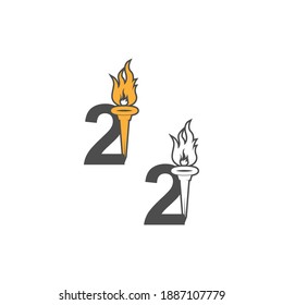 Number 2 icon logo combined with torch icon design illustration