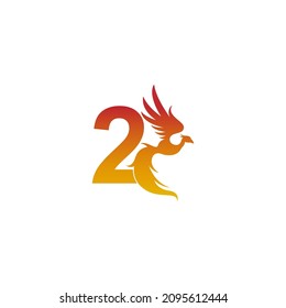 Number 2 icon with phoenix logo design template illustration