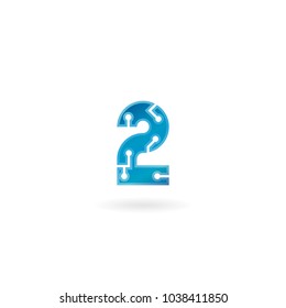 Number 2 icon. Technology smart two logo, computer and data related business, hi-tech and innovative, electronic.