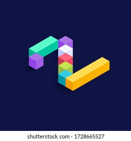 Number 2 Isometric colorful cubes 3d design, three-dimensional letter vector illustration isolated