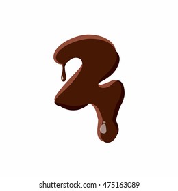 Number 2 from latin alphabet with numbers and symbols made of dark melted chocolate