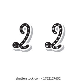 Number 2 with light bulbs, on and off neon font