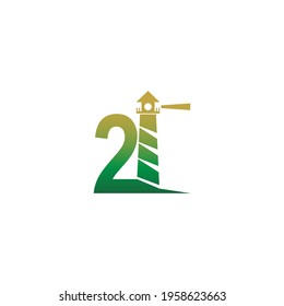 Number 2 with lighthouse icon logo design template vector 