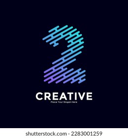 Number 2 with line style gradient color vector logo design. Suitable for business, technology, minimalist letter, initial modern name and creative monogram style