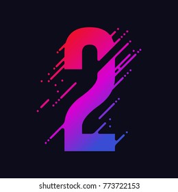 Number 2 with liquid splash and drops, abstract colorful digits, ink mathematic symbol, stylized numeral, dynamic paint trail font. Vector