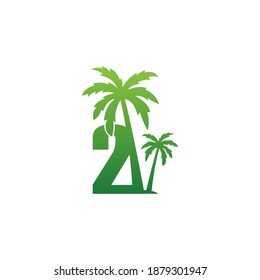 Number 2 logo and  coconut tree icon design vector illustration