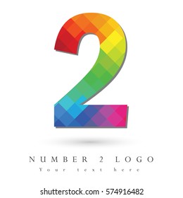 Number 2 Logo Design Concept in Rainbow Mosaic Pattern Fill and White Background