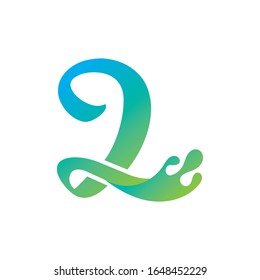 Number 2 logo design with water splash ripple template