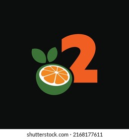 Number 2 Logo And Fresh Citrus Fruit In Modern Style. With Dark Background