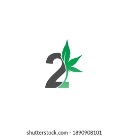 Number 2 logo icon with cannabis leaf design vector illustration