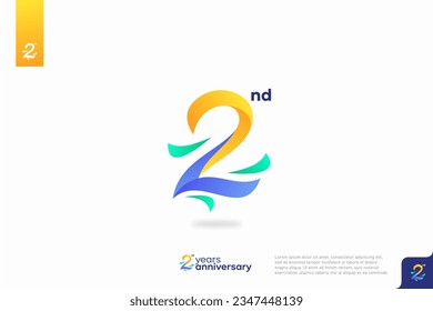 Number 2 logo icon design, 2nd birthday logo number, anniversary 2