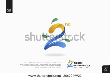 Number 2 logo icon design, 2nd birthday logo number, anniversary 2