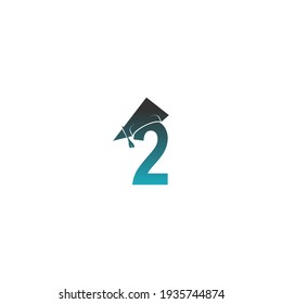 Icono del logotipo Número 2 con ilustración vectorial de diseño de sombrero de graduación