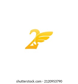 Number 2 logo icon illustration with wings vector