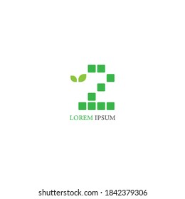 Number 2  logo icon with leafs on squares design vector