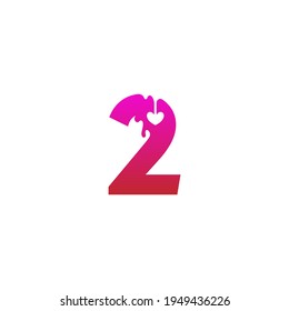 Number 2 logo icon with melting love symbol design template vector