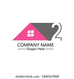 Monograma del logotipo número 2 Icono de casa, Ilustración inmobiliaria