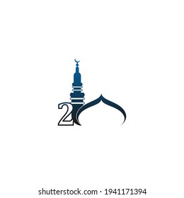 Number 2 logo icon with mosque design illustration vector