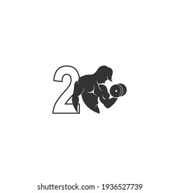 Number 2 logo icon with a person holding barbell design vector illustration
