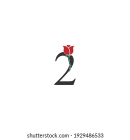 Number 2 logo icon with rose design vector illustration