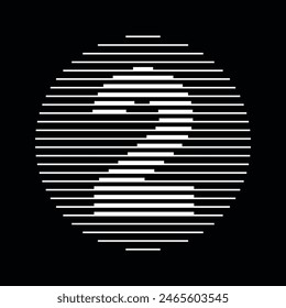 Number 2 Logo Icon Round Geometric Horizontal Stripe Lines