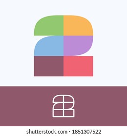 Number 2 logo made of block pattern with pretty dim colors. Vector template perfect to use in a cute corporate identity, greeting packaging, wedding posters, clothes design, and others.  svg