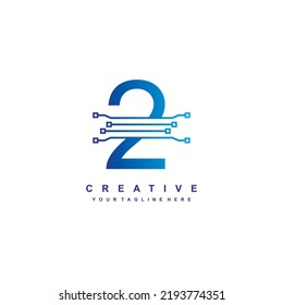number 2 logo template with technology concept. number 2 design. vector number 2 luxury. number shaped technology logo